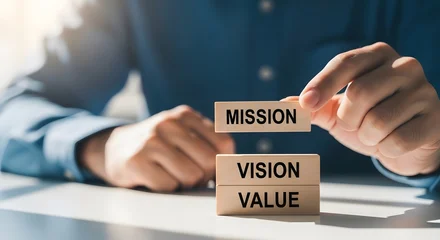 Business strategy concept with mission vision and value blocks © Supernova