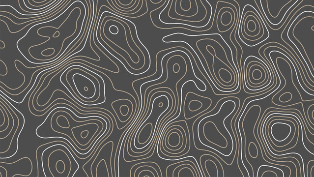 Abstract topographic map design with metallic contours on dark background