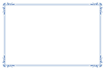 Fototapeta premium 白い背景に配置された単独のアンティークフレーム、ビンテージフレームの背景素材、青いデコレーションのグラフィック素材、背景透過ベクターデザインイラストレーション
