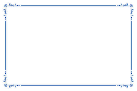 白い背景に配置された単独のアンティークフレーム、ビンテージフレームの背景素材、青いデコレーションのグラフィック素材、背景透過ベクターデザインイラストレーション