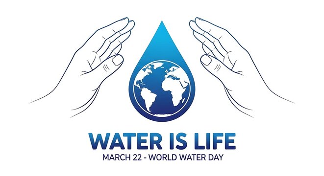 Water conservation logo with hands holding a water droplet and earth