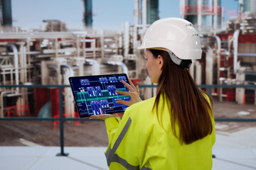 Female Engineer Using Tablet To Analyze Energy Data