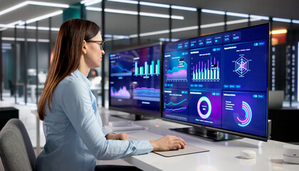 Financial Analyst Examining Interactive Dashboard