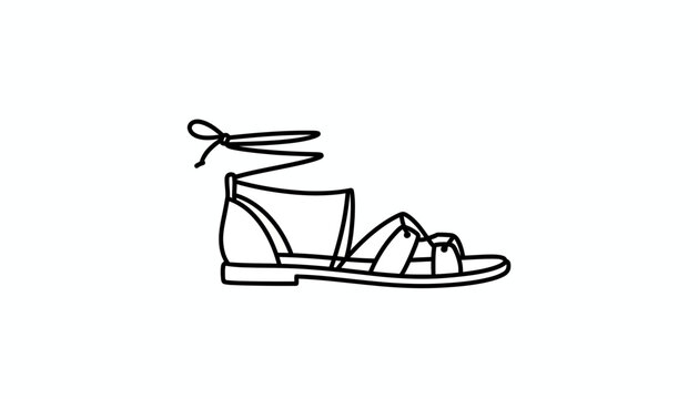 Minimalist Line Art Drawing of a Gladiator Sandal with Lace-Up Detail