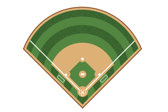 vector top view of baseball field with green grass texture. clipart isolated on transparent background. 