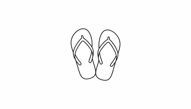 Minimalist Line Art Drawing of Flip Flops on White Background