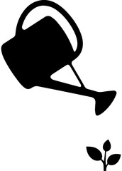 Black Silhouette of Watering Can Tilted Over Growing Plant Sprout Vector Illustration for Gardening Concept © Rezowan 