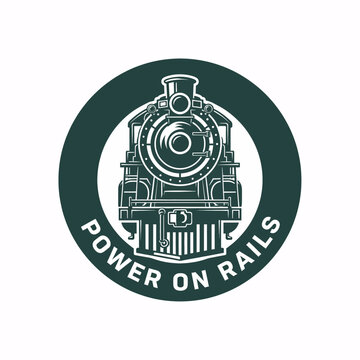 Vintage steam locomotive train engine on rails logo