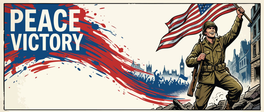 Victory Soldier Carrying Flag Celebrating Peace