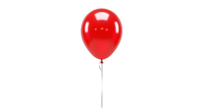 A single glossy red balloon floating against a clean and bright white background for decoration