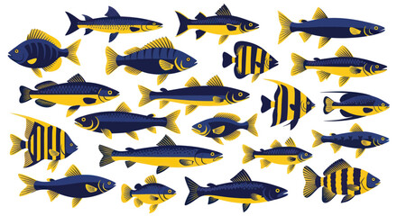 Naklejka premium Colorful School of Diverse Fish Swimming Underwater
