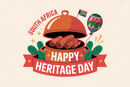 A vibrant illustration celebrating South African Heritage Day with traditional food