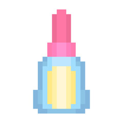 Fototapeta premium Nail Polish Bottle Retro Icon. Soft Pastel Color Palette Makeup Beauty Tool Pixel Art Sticker