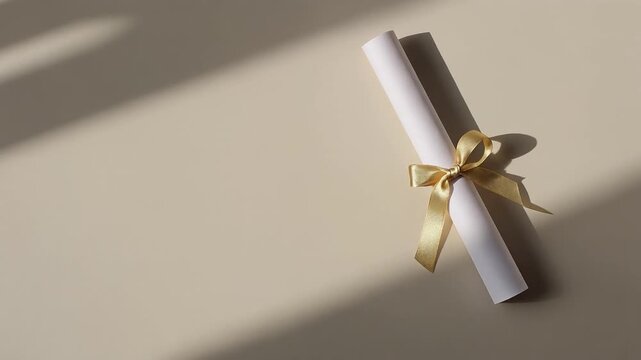 White diploma scroll tied with elegant golden ribbon