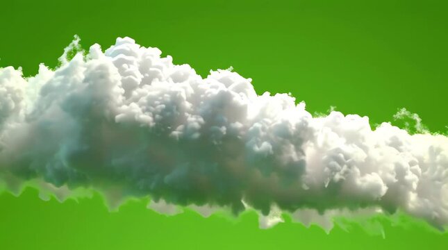 Vivid, fluffy white cloud isolated on a bright green background, perfect for digital compositions and weather-related themes