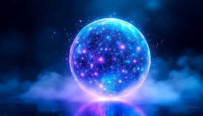 Fototapeta premium Futuristic glowing network sphere representing global data connection, innovation, and digital technology