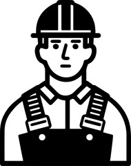 Obraz premium Hand Drawn Male Mine Worker Black and White Avatar Illustration in Minimal Line Art Style Design