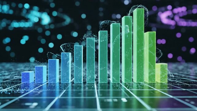 Futuristic 3 d digital data analysis concept with holographic bar charts and graphs tech digital background with financial statistics and technology for business and finance