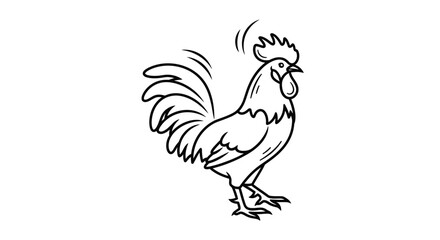 Fototapeta premium Rooster Line Art Illustration: A Stylized Chicken with a Comb and Tail Feathers