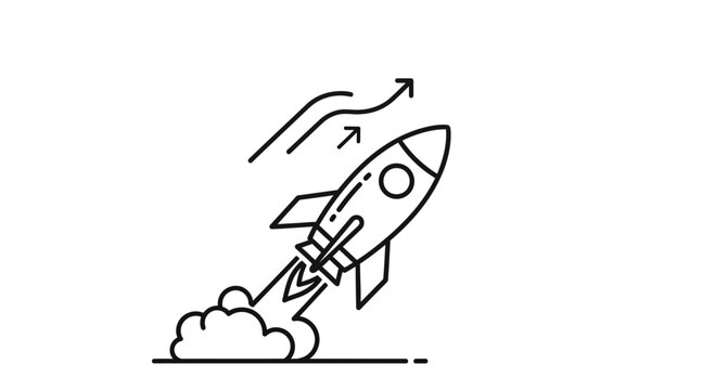 Rocket Launching Upwards with Growth Arrows, Symbolizing Startup Success and Innovation