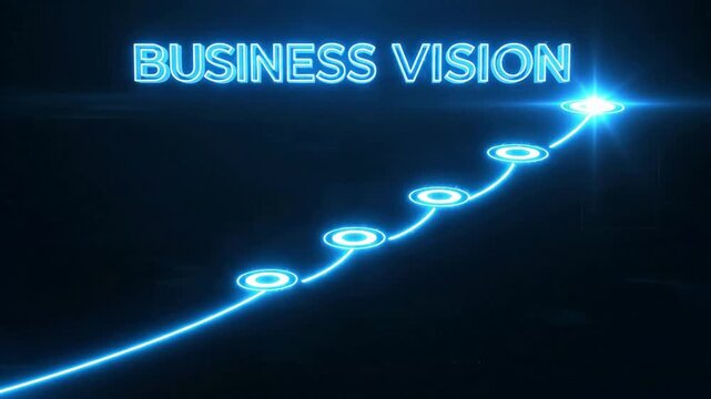 Modern futuristic business vision concept with glowing neon blue line and interconnected circles on dark background symbolizing business growth progress and visionary strategy innovation