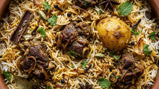 Kacchi Biryani Rice Texture Top View - Traditional Bangladeshi Food