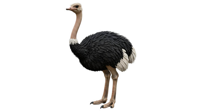 An ose bird standing on its hinds with its head down and.