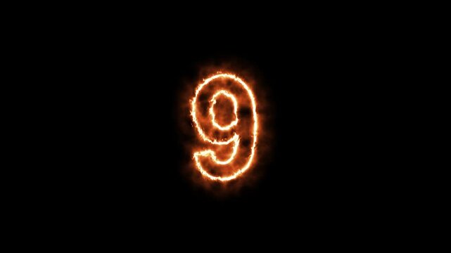 Fiery Number Nine Glowing with Intense Heat and Light.