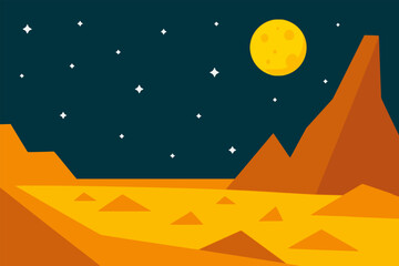 beautiful planet surface outer space with rocky mountain and moon nature view landscape background flat color vector illustration template design © katsumatakun