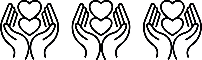 Obraz premium Three pairs of hands cradling hearts in a symbolic gesture of love and care