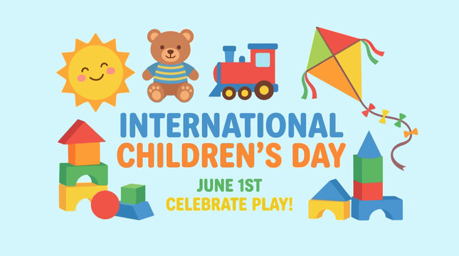 International Childrens Day Celebration with Toys and Sun.