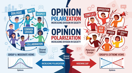 Fototapeta premium Opinion Polarization Visualized Showing Societal Division.