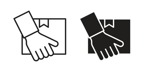 Fototapeta premium Hand holding box icon pack flat vector in outline