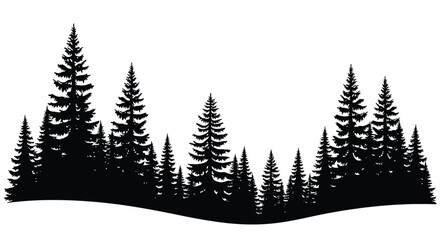 Dark coniferous forest landscape with a striking black silhouette © Sogir