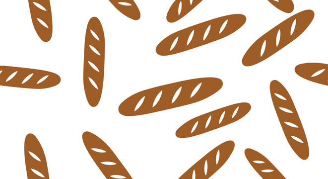 Seamless baguette bread vector pattern for bakery packaging and cafe backgrounds