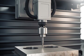 Naklejka premium Cnc milling machine in action drilling into metal workpiece