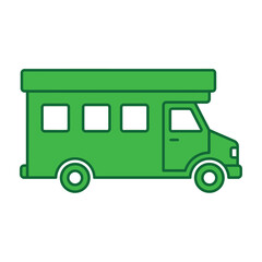 Green camper van icon with white background for travel and adventure themes © Iconlyx