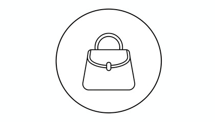 Fototapeta premium Minimalist handbag icon in a circle, simple outline drawing, fashion accessory symbol