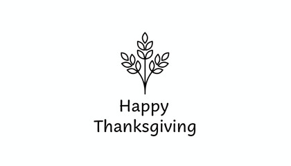 Obraz premium Minimalist Happy Thanksgiving text with a simple leaf branch icon on white background
