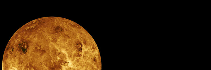 Venus closeup view from space with copy space isolated on black background, header or banner design. Elements of this image furnished by NASA. © gizemg
