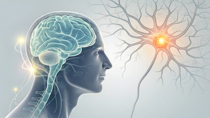 Obraz premium Human Brain and Neuron Connection Medical 3D Illustration