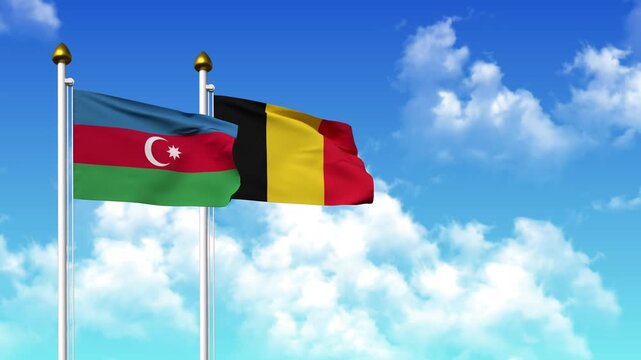 Waving flags of AZERBAIJAN and Chad on pole included with alpha