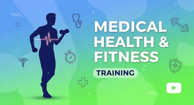 Silhouette representing physical activity promoting wellness and medical care is displayed against a vibrant gradient background