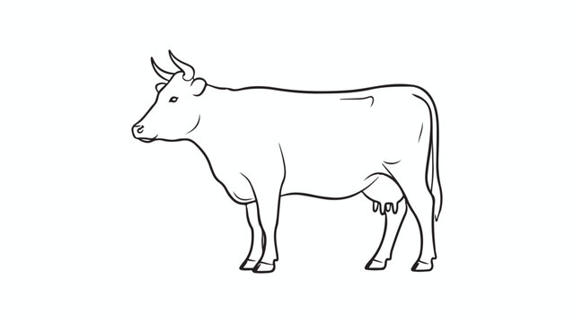 A simple black and white line art illustration of a dairy cow standing in a profile orientation