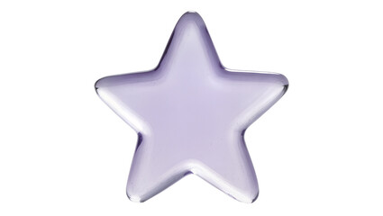 Fototapeta premium Shimmering translucent light purple 3D star, isolated glossy glass-like object on transparent background, perfect for awards and rating designs PNG