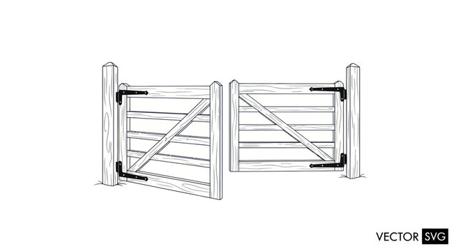 Wooden Farm Gate, Open and Closed, Rustic Entrance, Countryside Access
