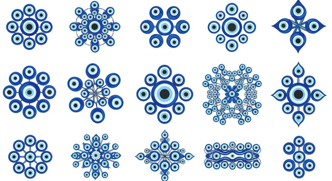 Evil Eye Symbols Collection - Blue Nazar Amulets in Decorative Patterns