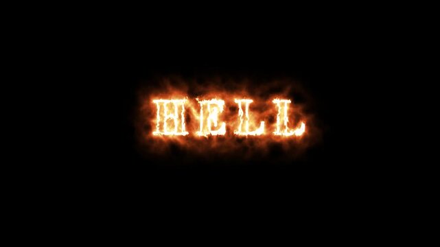 Fiery Hell Text Burning Brightly Against Black Background.