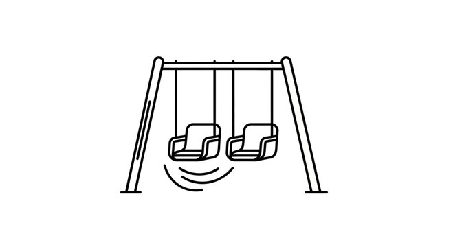 Children's playground swing set with two empty seats, simple line art icon