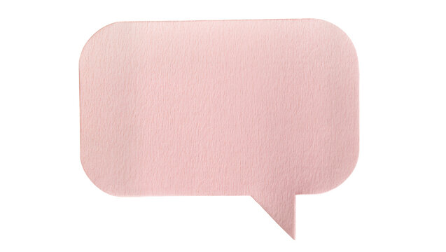 Light pink textured speech bubble with rounded corners, an isolated communication message box PNG on transparent background, perfect for graphic design elements